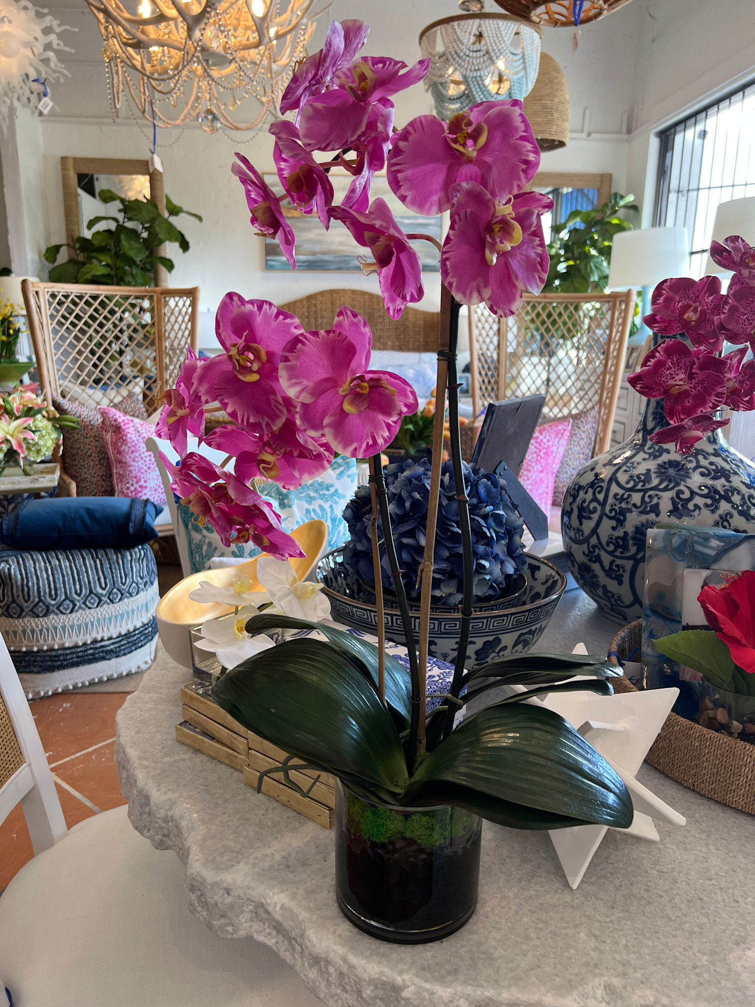 Medium Phalaenopsis Orchid x2 in 5" Cylinder-Faux Water (Lavender Orchid)