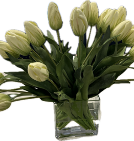 Dutch Tulips in 6” Rectangle Vase (Light Green)