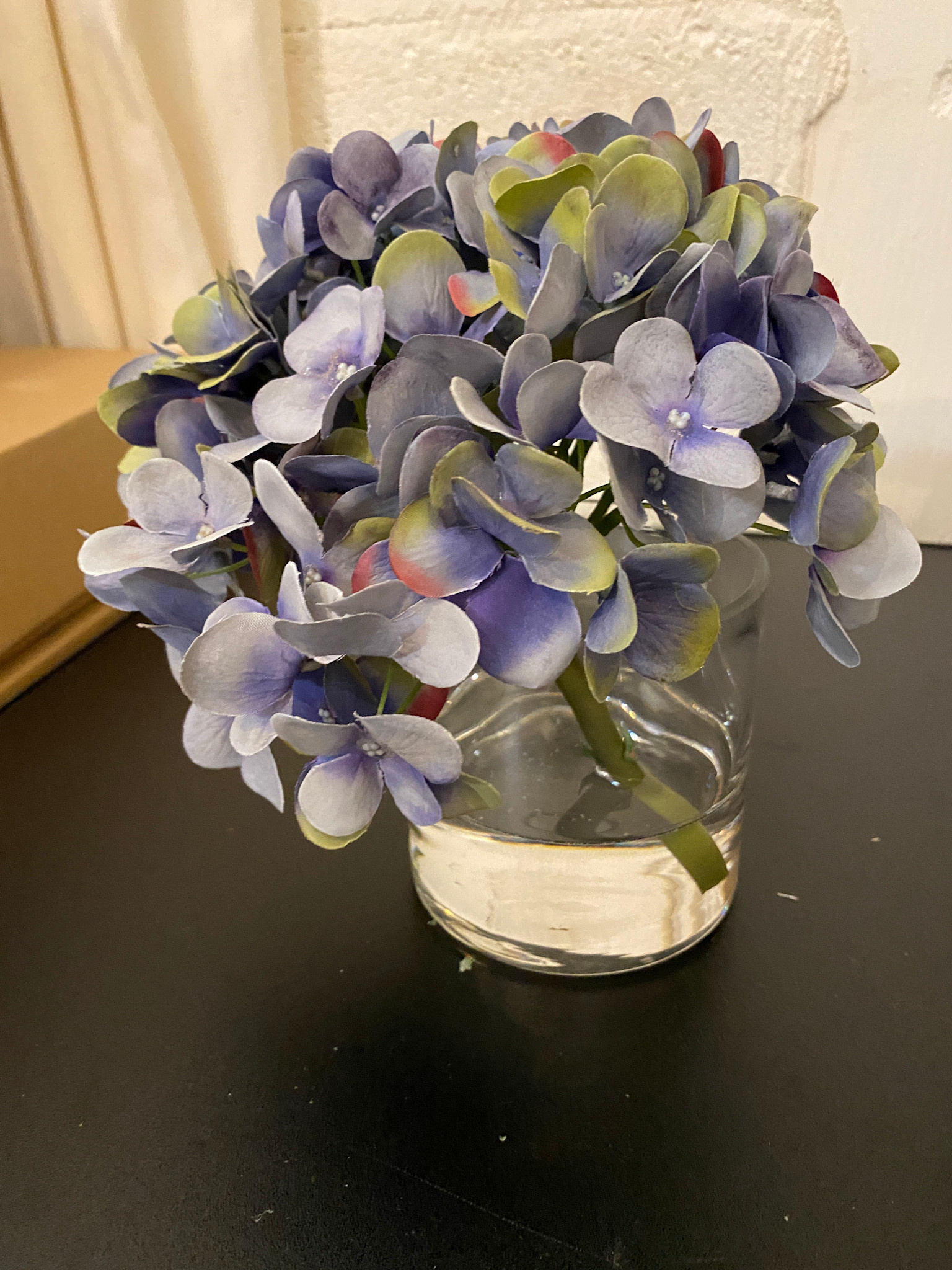 Hydrangea in 4" Cylinder-Faux Water (Dark Blue Purple)