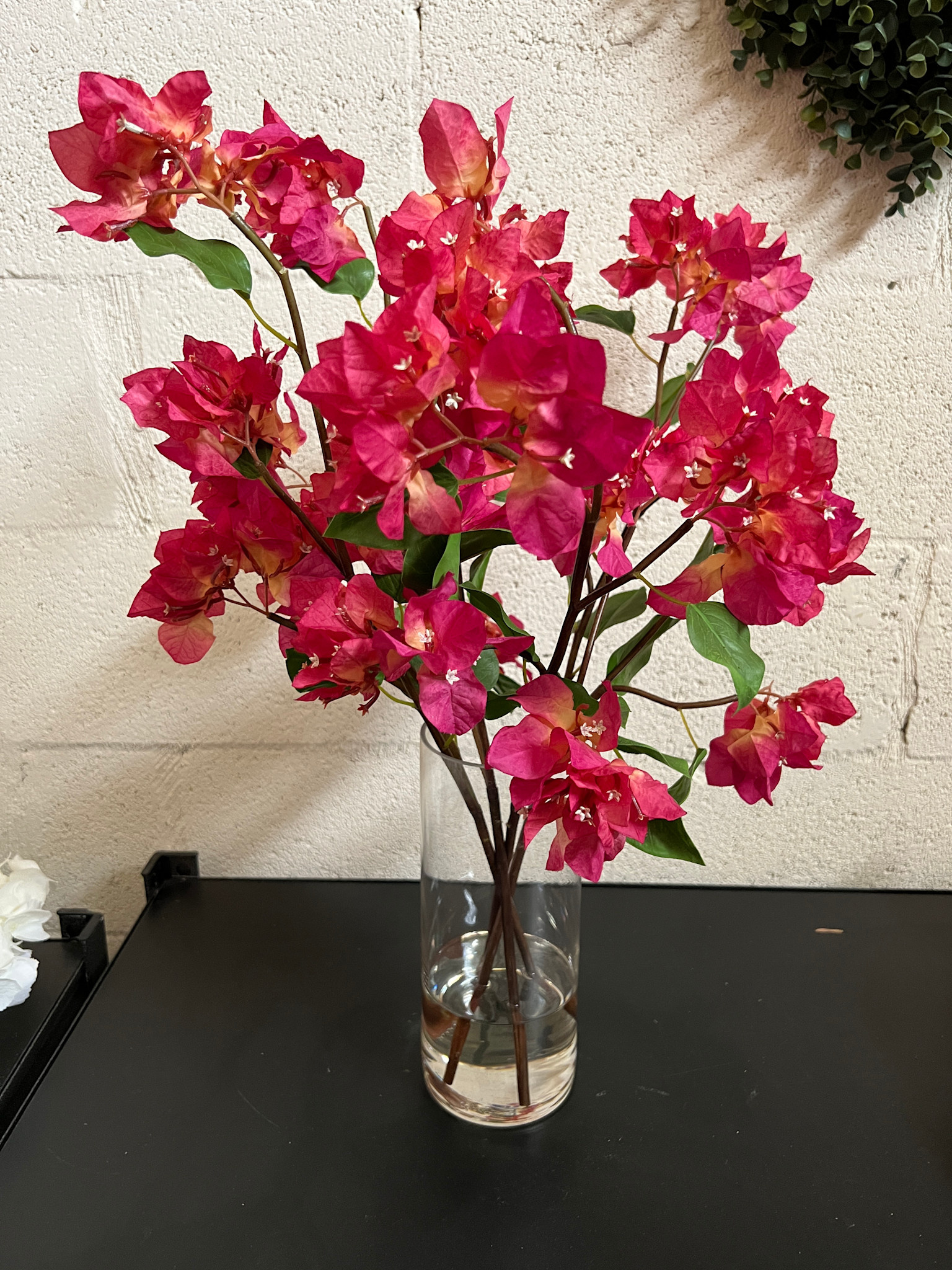Bougainvillea in Tall Cylinder-Faux Water (Fuscia)