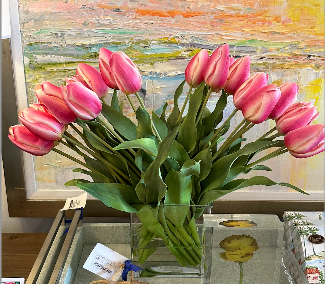 Dutch Tulips in 6” Rectangle Vase (Dark Pink)