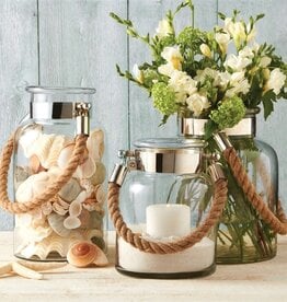 Glass Lantern w/Rope Handle 8.75"x10.75"H