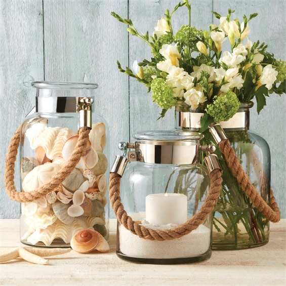 Glass Lantern w/Rope Handle 8.75"x10.75"H