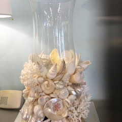 Pair of White Seashell Hurricanes 9"Wx9"Dx18"H -C