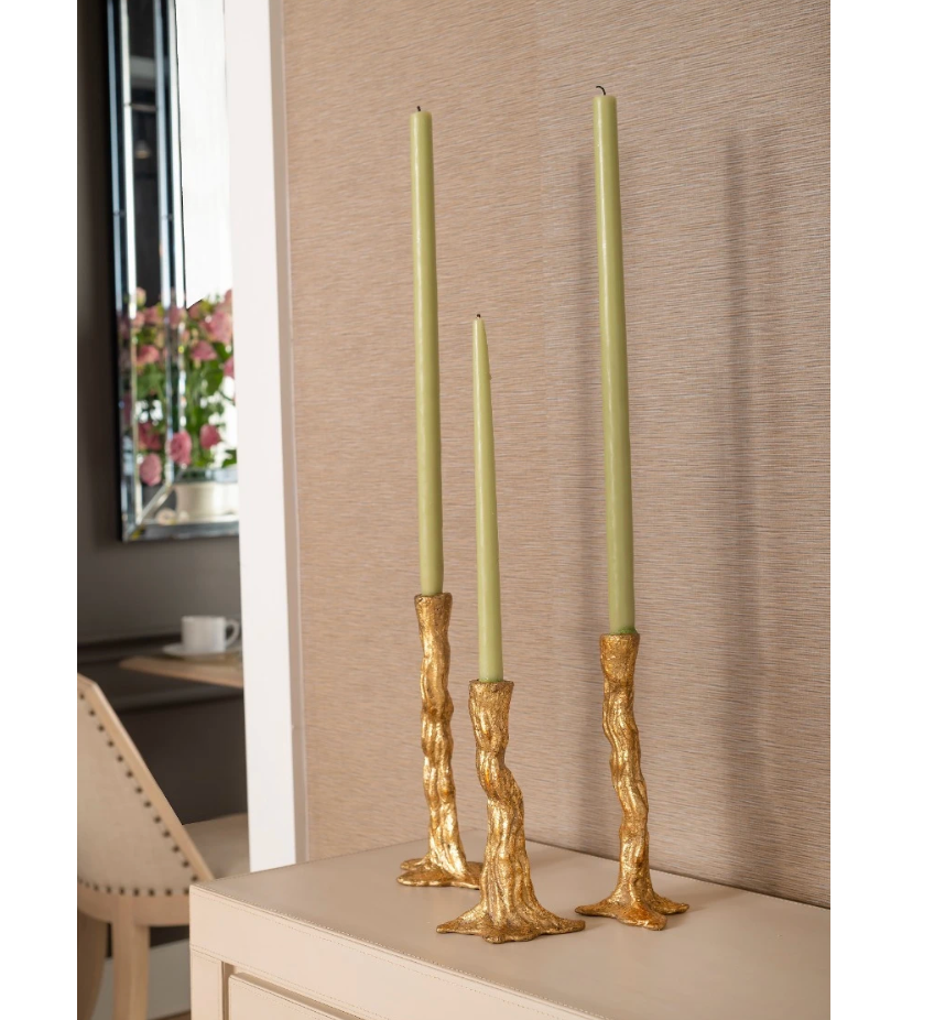 Branch Set of 3 Candlesticks / Gold Leaf