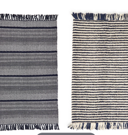 Navy Chevron & Stripe Hand Made 3x5 Floor Rug
