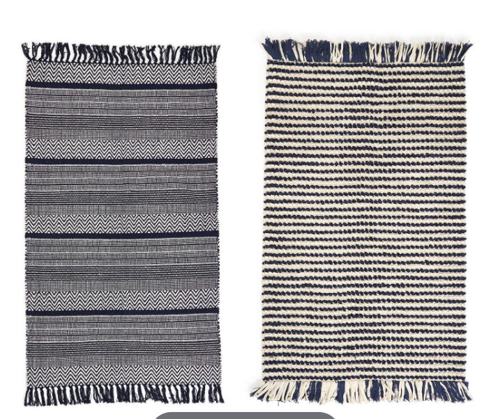 Navy Chevron & Stripe Hand Made 3x5 Floor Rug