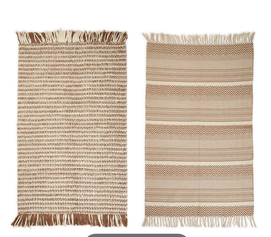 Neutral Chevron and Stripe Hand Made 3x5 Floor Rug