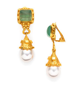 Botticelli Gold Aqua Chalcedony Pearl Clip On