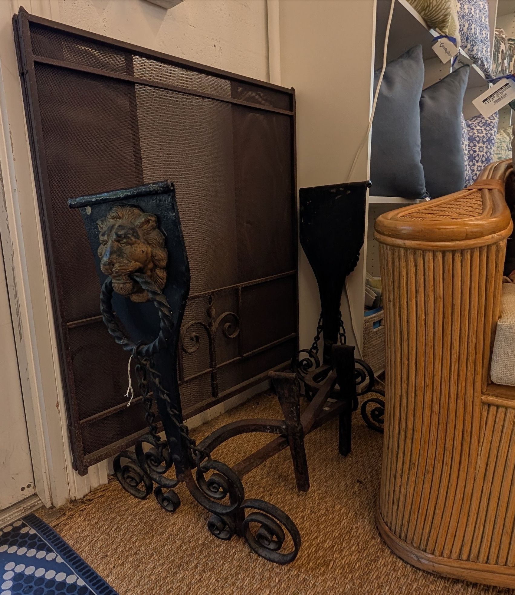 Antique Fireplace Screen Black/Brown Iron