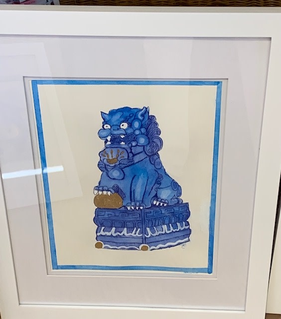 Blue Foo Dog 14"x18" original watercolor