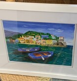 Amalfi Coast Fishing Village 14"x18" original gouache painting