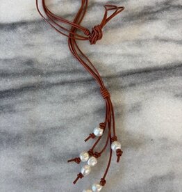Baroque Pearl Necklace on Leather 16"{
