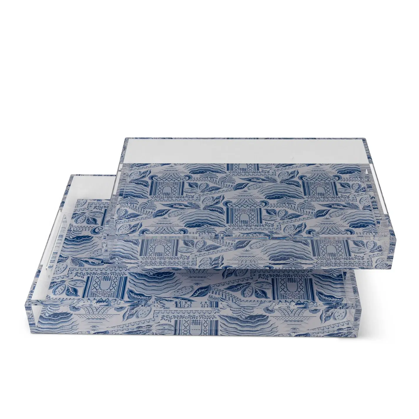 Pagoda Garden Blue/White Small Tray 2.5"H x 18"W x 12"D