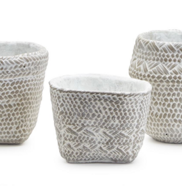 White Washed Basket Pattern Planters