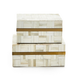 Whitestone Mosaic Tile Box with Brass/Bone - Large - 7" x 7" x 3"H