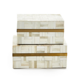 Whitestone Mosaic Tile Box with Brass/Bone - Large - 7" x 7" x 3"H