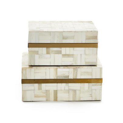Whitestone Mosaic Tile Box with Brass/Bone - Large - 7" x 7" x 3"H