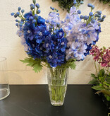 Delphinium in Plaid Glass Vase (DBL-LBL)