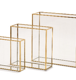 Window Square Vases with Gold Metal Trim MD 8" W x 3" D x 8" H