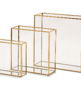 Window Square Vases with Gold Metal Trim MD 8" W x 3" D x 8" H