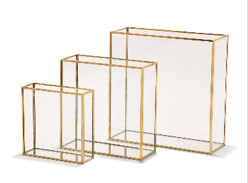 Window Square Vases with Gold Metal Trim MD 8" W x 3" D x 8" H