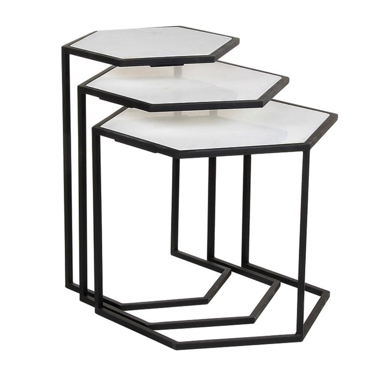 Flat Black Hexagon Nesting Tables 18" x 23" x 23"