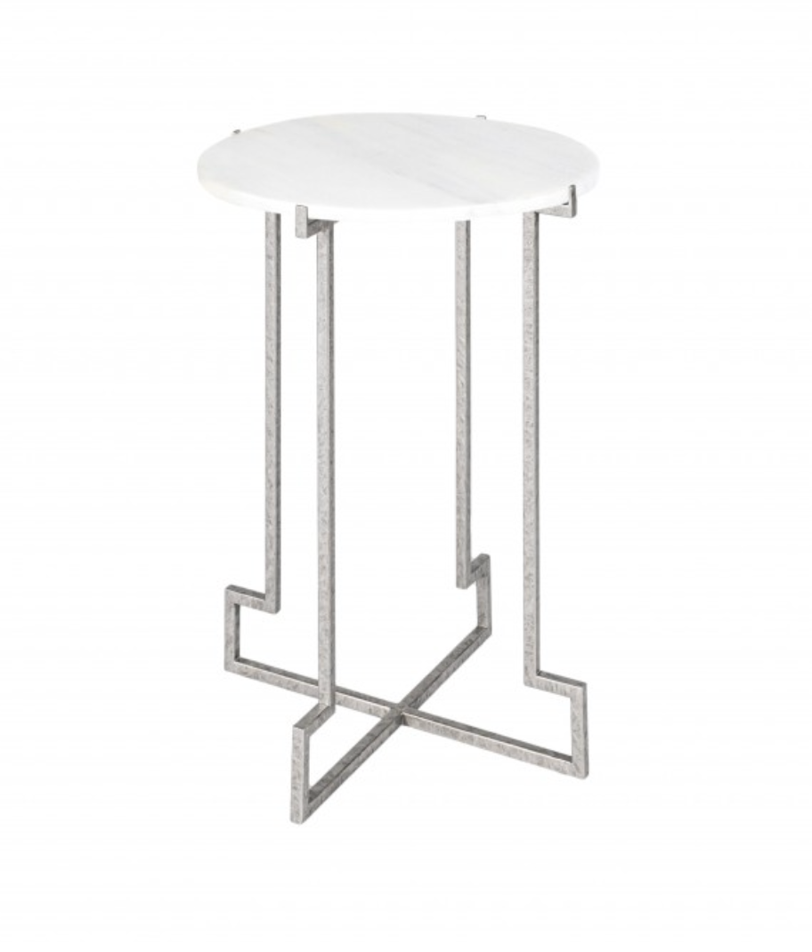 Salonika Round End Table in Royal Silver 26" x 19" x 19"