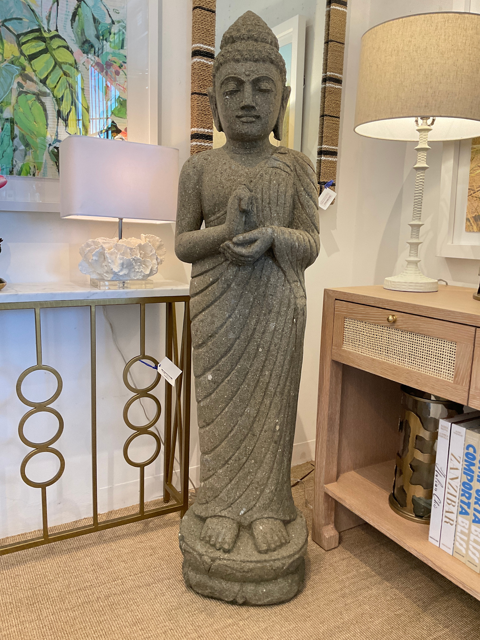 Extra Large Stone Standing Buddha 60"H
