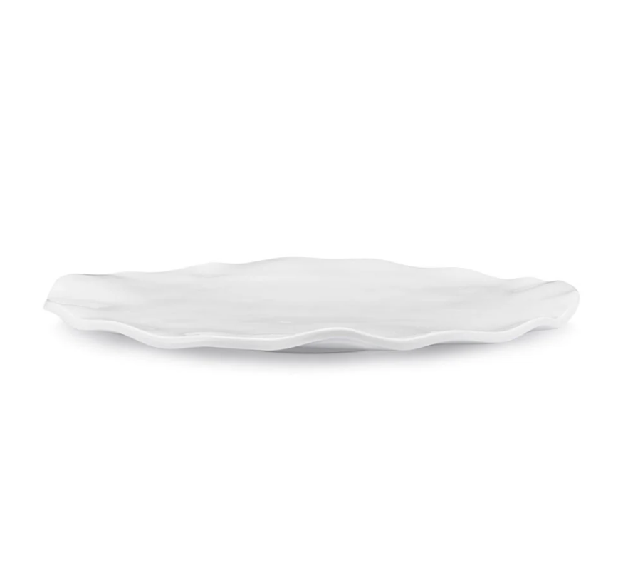Q Home Design Ruffle White Melamine Large Oval Platter 18"x13"