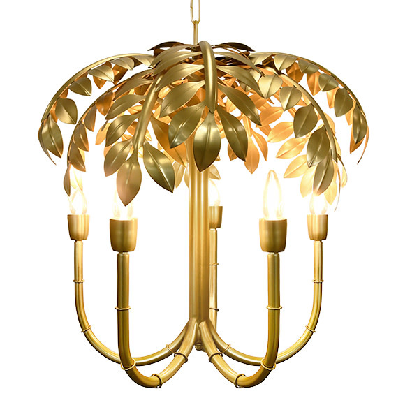 Millie Five-Light Antique Brass Palm Tree Chandelier 24.8" x 24.4" x 24.8"