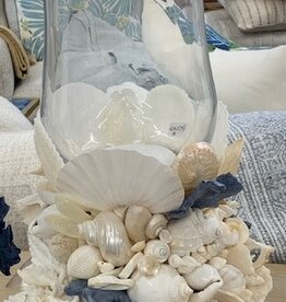 White Shell Lanterns with Blue  Coral set C  9"W x 18"H