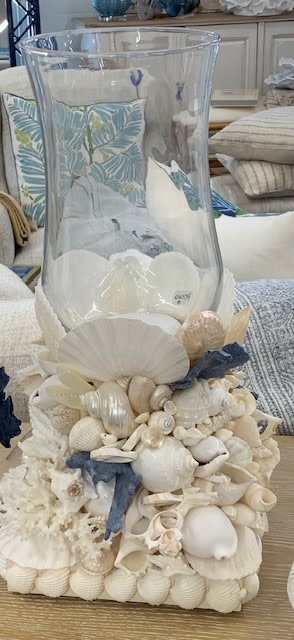 White Shell Lanterns with Blue  Coral set C  9"W x 18"H