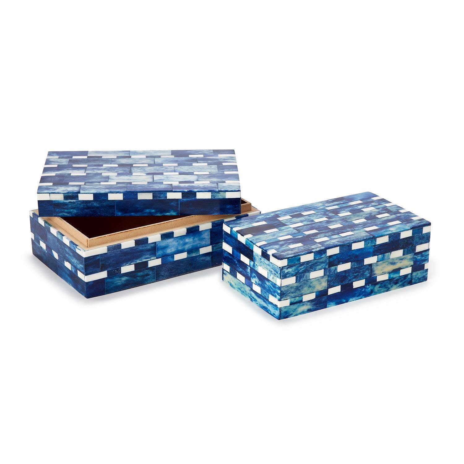 Indigo Tiles Covered Box SM 7"Wx4"Dx2.5"H