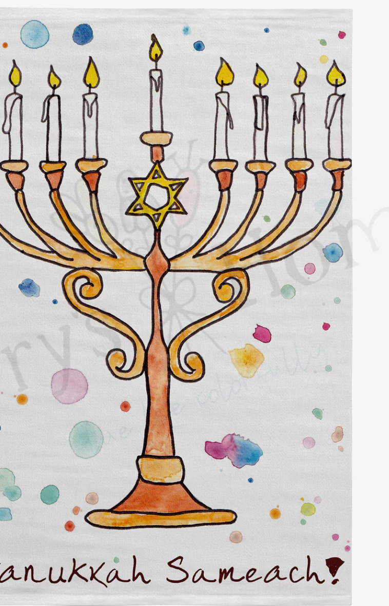 Happy Hanukkah Holiday Flour Sack Dish Towel
