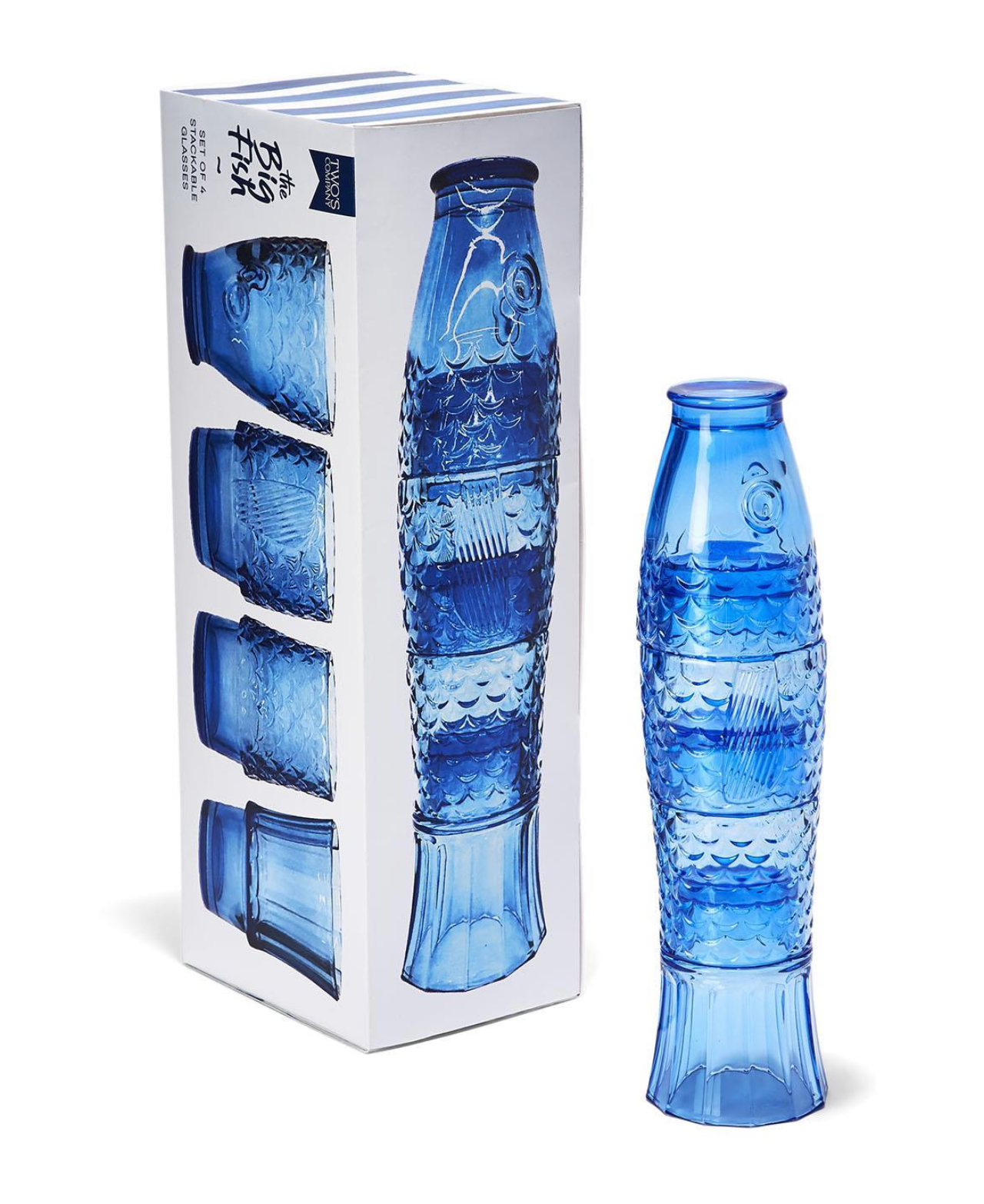 Under The Sea Set of 4 Stackable Fish Glasses in Gift Box