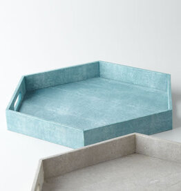 Shagreen Hex Tray - Turquoise  23"L x 20"W x 2.5"H