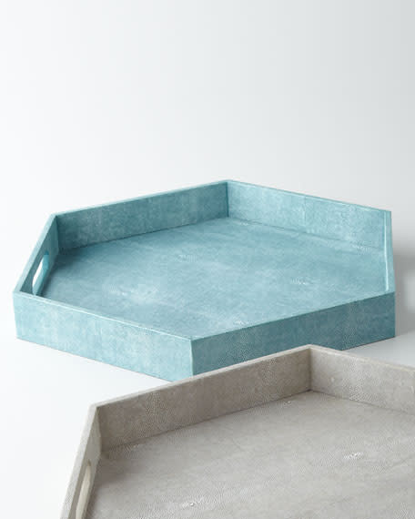 Shagreen Hex Tray - Turquoise  23"L x 20"W x 2.5"H