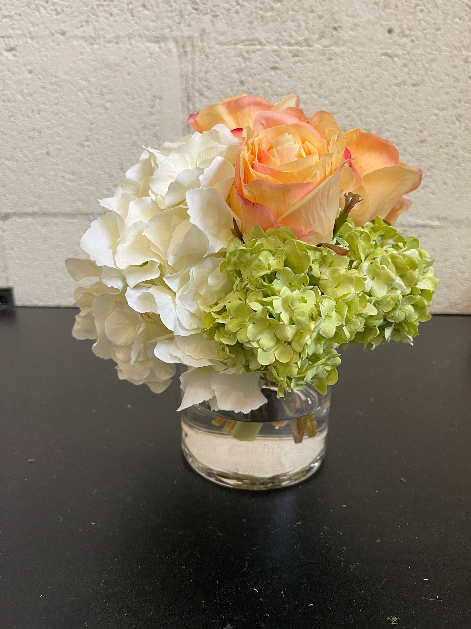 Hydrangea, Rosebuds & Viburnum in 4" Cylinder (WH-PC-GR)