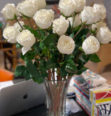 2 Dozen Long Stem Roses in Flared Vase (White)