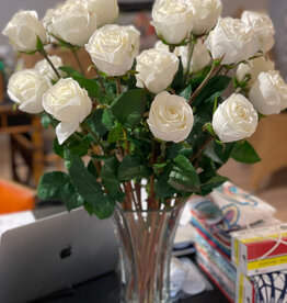 2 Dozen Long Stem Roses in Flared Vase (White)