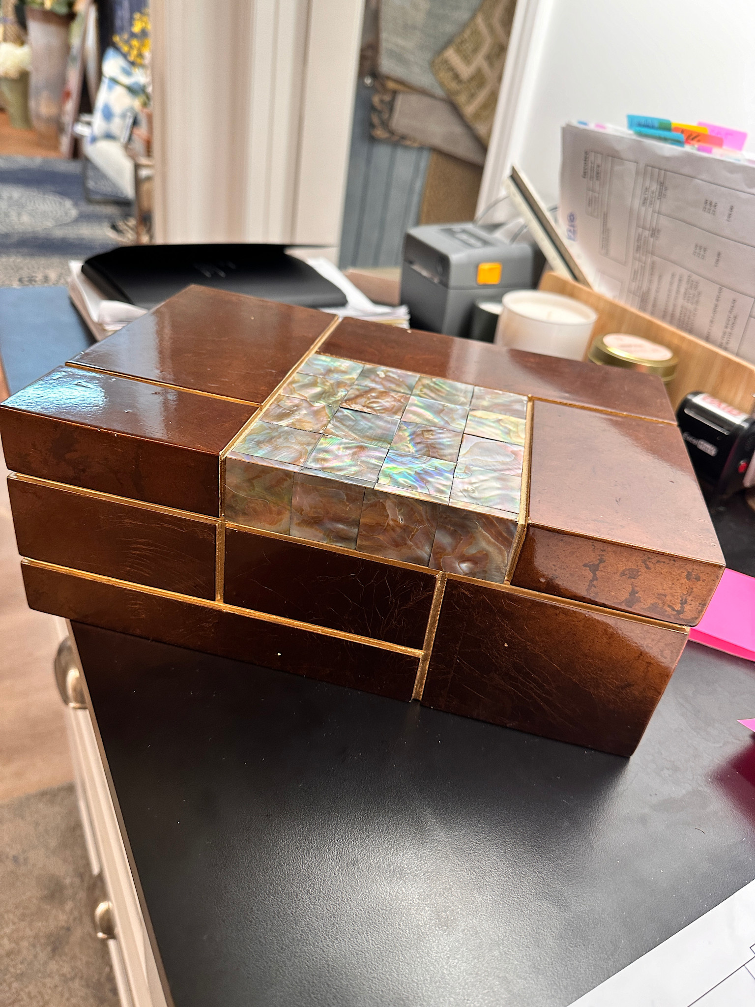 Lacquered Box with Shell - 12" L x 8" D x 4 3/4" H