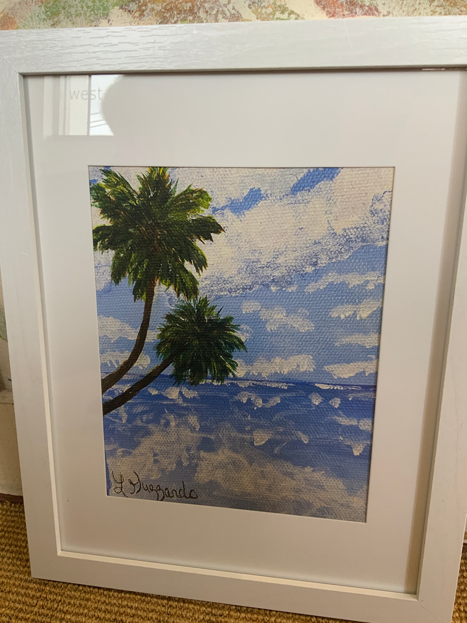 Two Trees Over Ocean Palm Trees 11x14