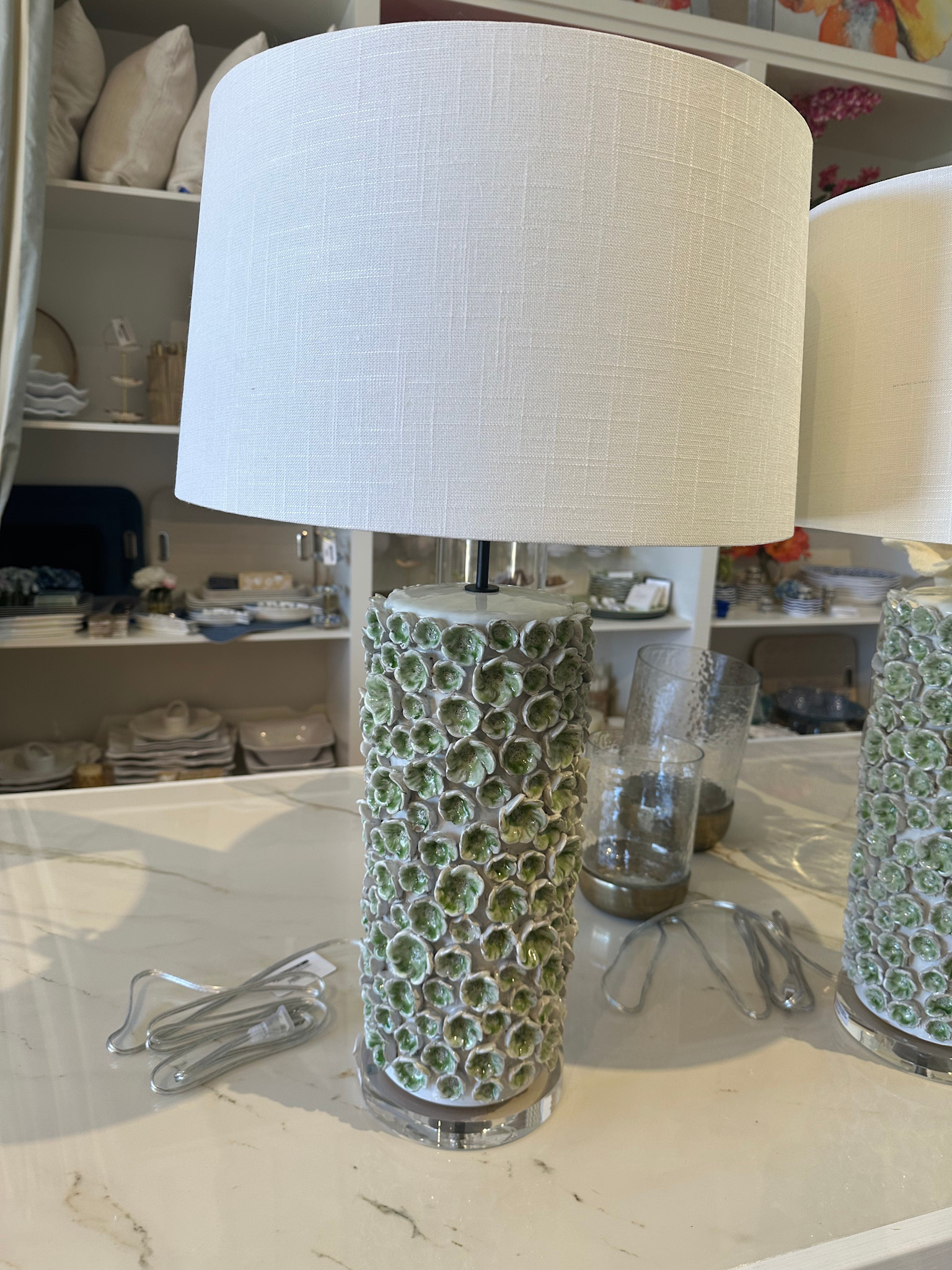 Green Sakura Flower Ceramic Table Lamp