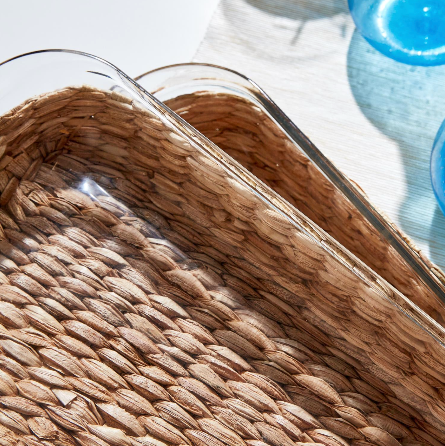 Borosilicate Glass Baking Dish with Removable Hand-Woven Lattice SM 8" W x 2" D x 13 1/2" H
