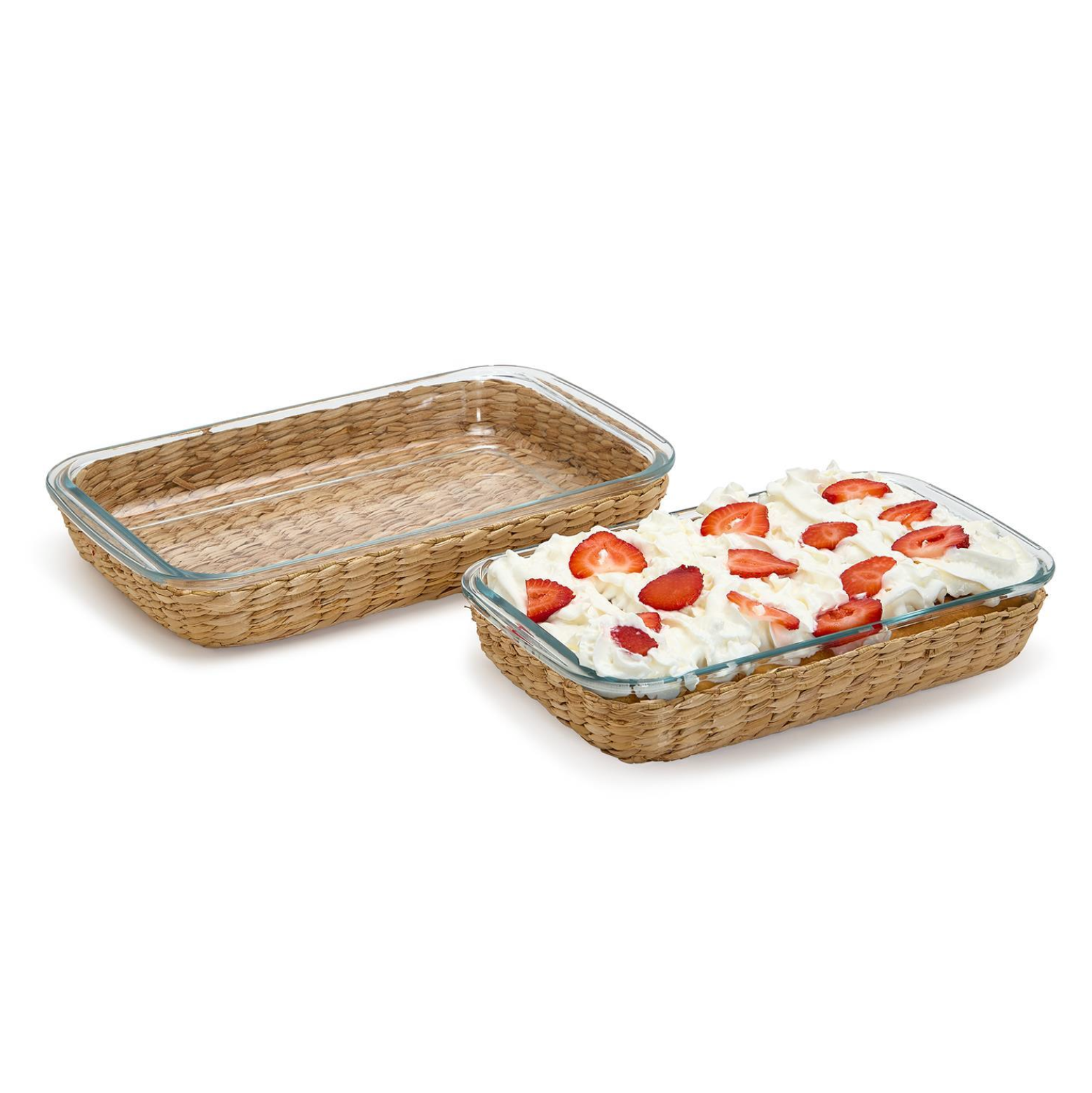 Borosilicate Glass Baking Dish with Removable Hand-Woven Lattice SM 8" W x 2" D x 13 1/2" H
