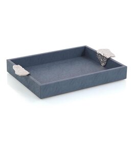 Gypsy Blue Leather Tray II 2.5"H X 21"W X 14"D
