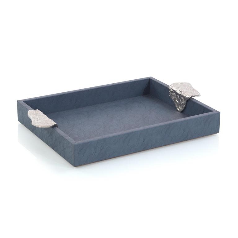 Gypsy Blue Leather Tray II 2.5"H X 21"W X 14"D