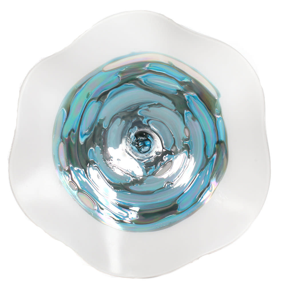 White Matte Nebula Wall Plate with Aqua Center - 21" Dia