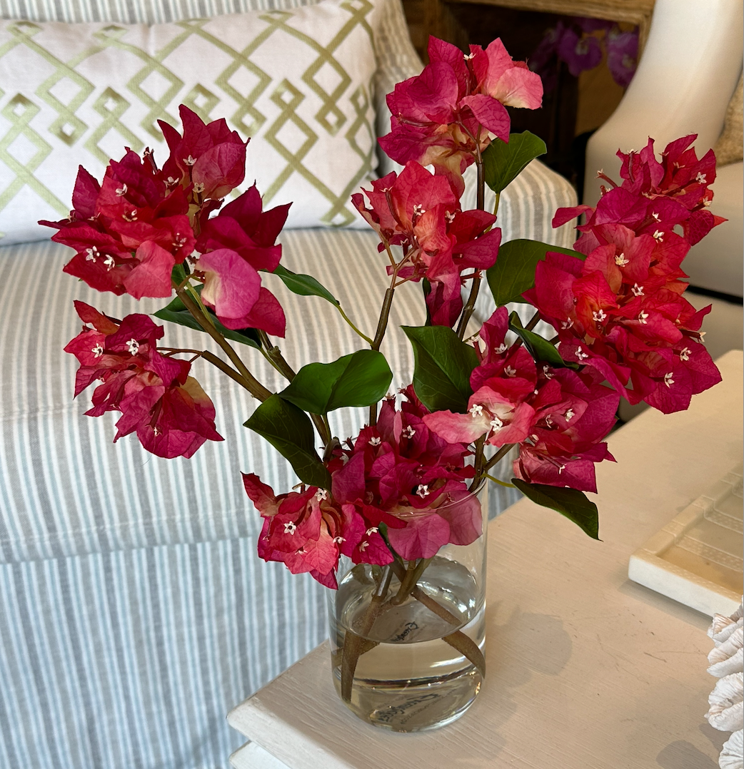 Bougainvillea in 6" Cylinder-Faux Water (Fuscia)